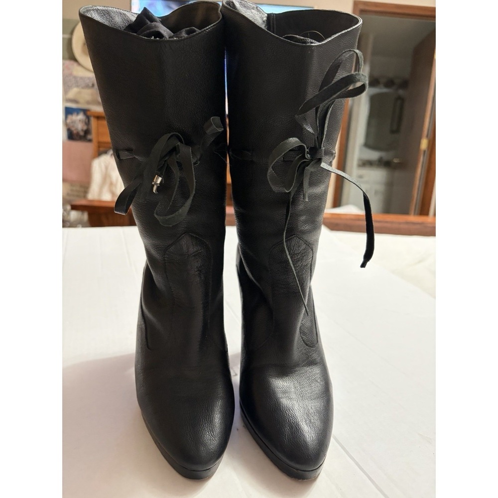 Rare Archival Y2K  Betsey Johnson Leather Cuffed Bow Booties Vero Cuoio Sz 7M